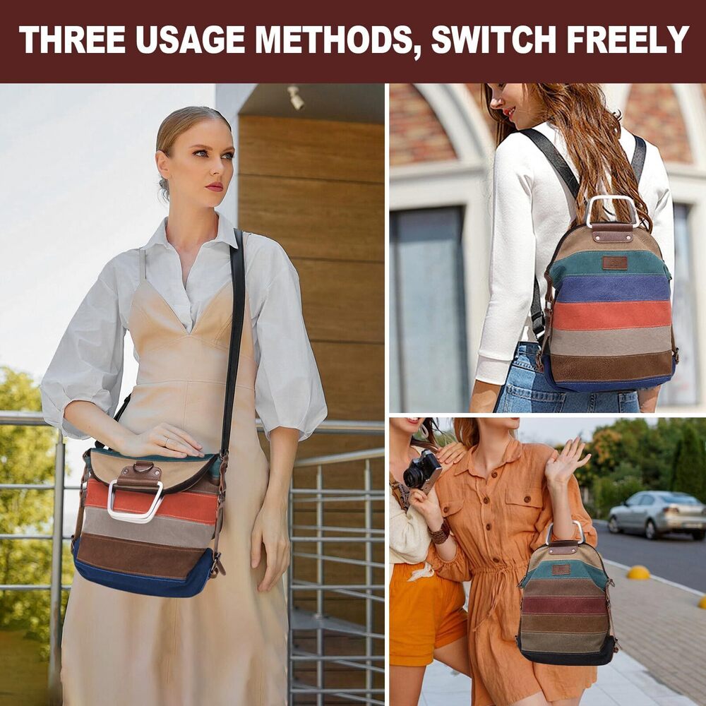 2788 Canvas Multifunction Bag Can be Freely Switched, Striped Color Block - Picture 5 of 7